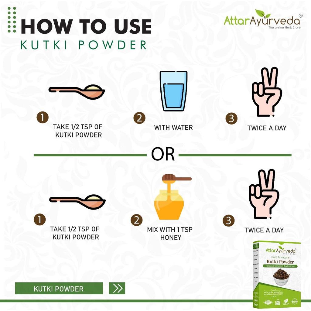 Attar Ayurveda Kutki Prášek 100 g Přírodní Bylinný Wellness Prášek Tradiční Ajurvédský Kořenový Prášek pro Denní Použití