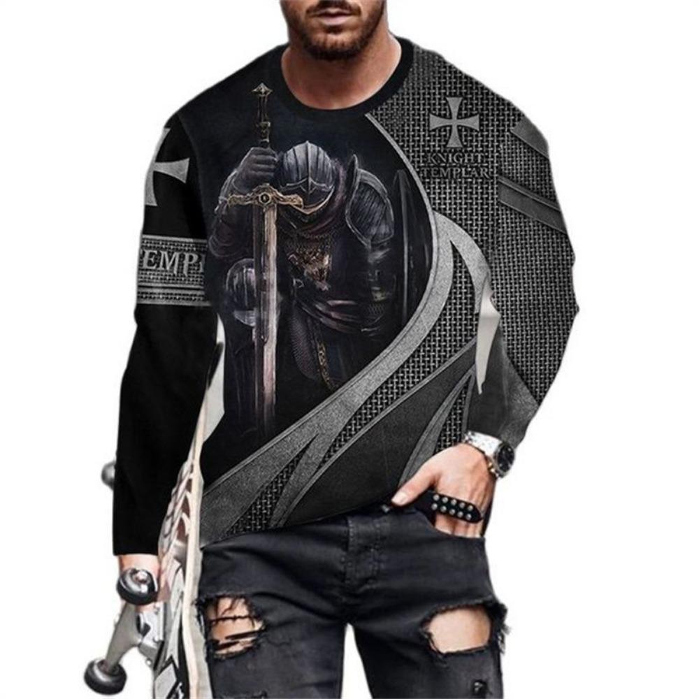 Templar 3D Digital Printed Men's Street Trendy Round Neck Long Sleeve T-shirt