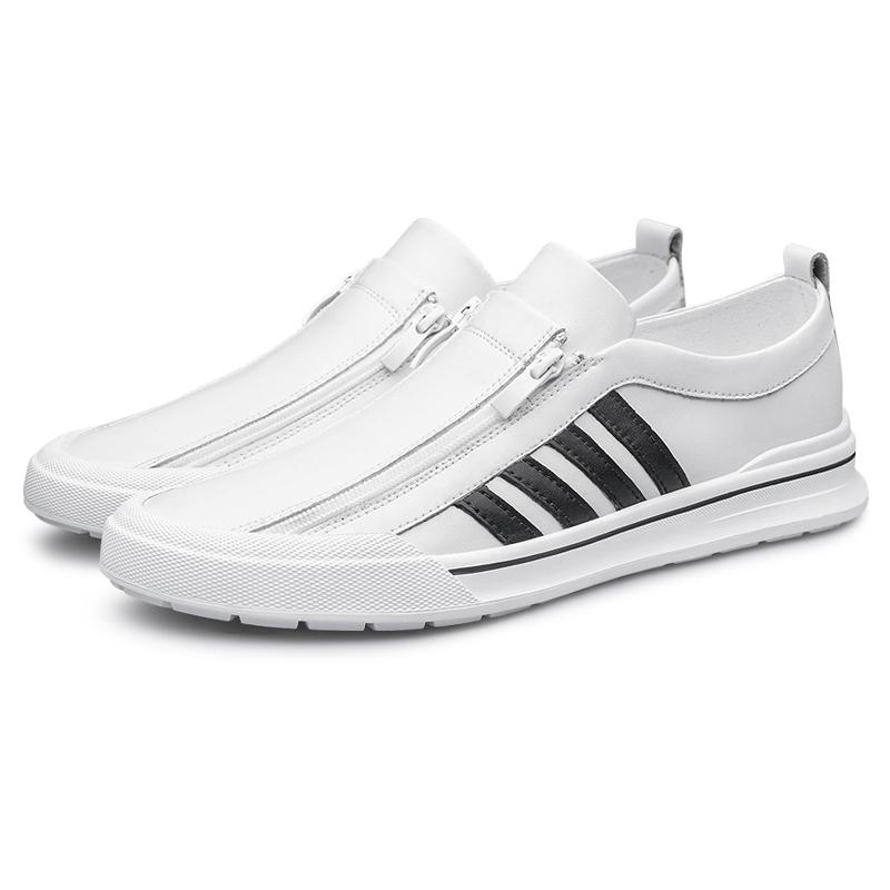 New High End Men Genuine Leather Casual Shoes Fashion Concise Cool Zipper Loafers Man Flat Leather Driving Shoes Male Moccasins