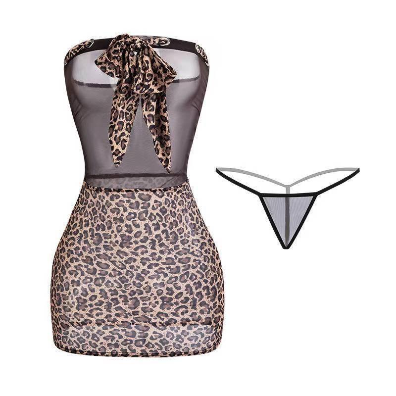 Sexy Lingerie Female Pure Desire Hottie Nightclub Girl Leopard Print Tube Top Hip Skirt Sexy Perspective Ol Secretary Uniform