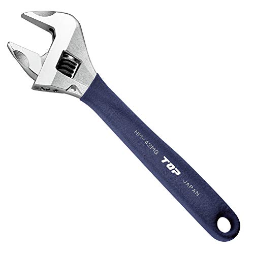 TOP Work Wide Adjustable Wrench with No Play, Jaw Opening 0-43mm, Navy Grip, HM-43MGNB, Made in Tsubame-Sanjo, Japan