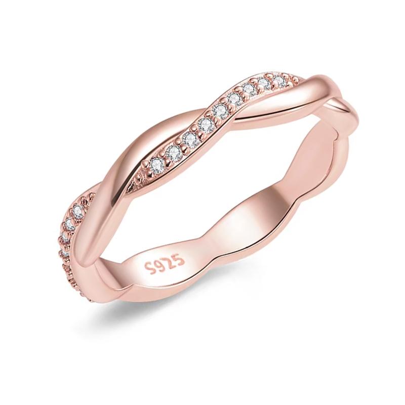 925 Sterling Silver Twisted Vine Cubic Zirconia Eternity Band Wedding Band Ring for Women 3 Colors