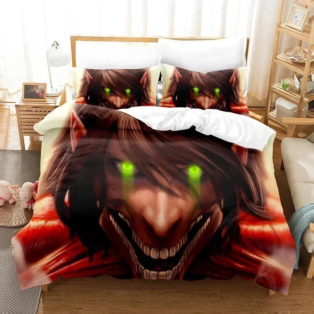3D Print Anime Bed Sheet Attack On Titan Bedding Set Single Twin Full Queen King Size Bed Set Adult Kid Bedroom Duvetcover Sets
