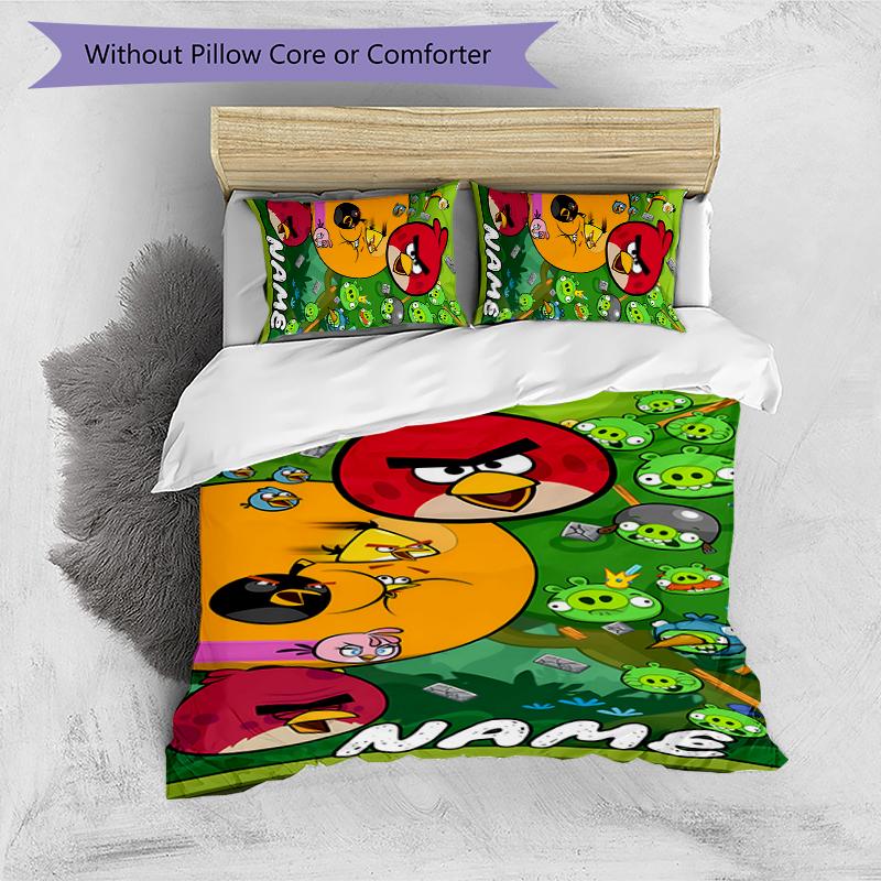 3pcs Custom Name Angry Birds game Bedding Set Duvet Cover Closure Includes 1 Duvet Cover & 2 Pillowcases for All Seasons Bedroom Decor