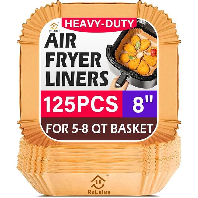 

Air Fryer Liners Disposable, 125Pcs Parchment Paper, 8 Inch Non-stick Air Fryer Paper Liners, Unbleached Square Airfryer Liners for 5-8QT Air Fryer, 8Inch-Square