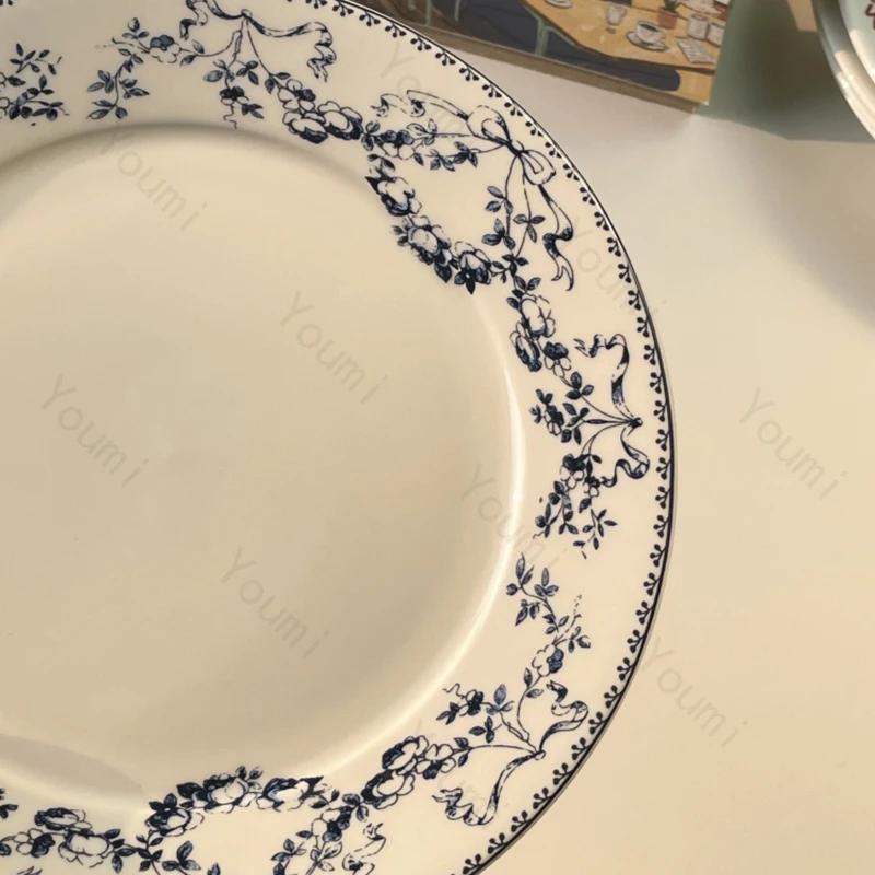 Retro Chinesischer Stil Speiseteller Blaue Blumen Haushalt Exquisite Frühstücksteller High End Nachmittagstee Dessert Snacks Teller