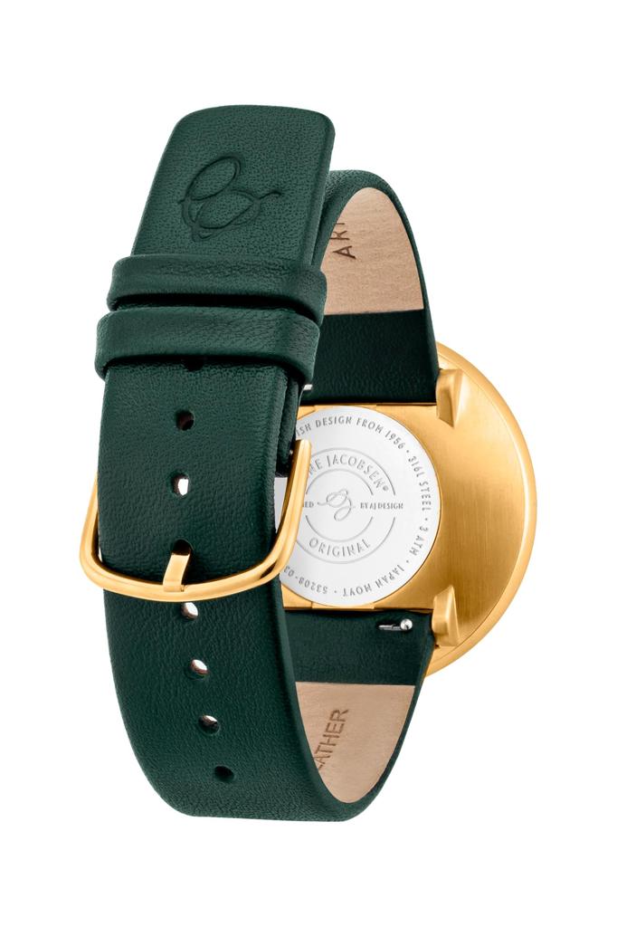 ARNE JACOBSEN STATION 53208-2088G, 40mm, Scandinavian Design, Water Resistant (Quiet Design with No Second Hand), Evergreen Leather, Gold