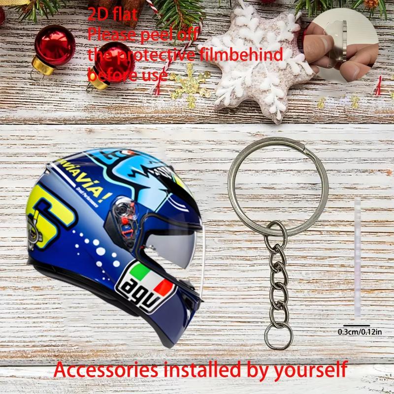 1Pcs 2D Whimsical Pendant Motorcycle Helmet Keychain Flat Acrylic Ornament Charm Hanging Decoration For Car Bags Party Gifts