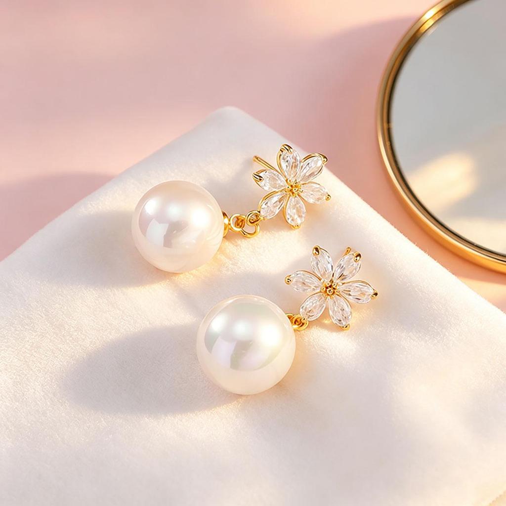 Gentle French Flower Imitation Pearl Earrings for Women, Daily Sweet Ear Studs, Temperament Versatile Internet-famous Fashion Ear Accessories