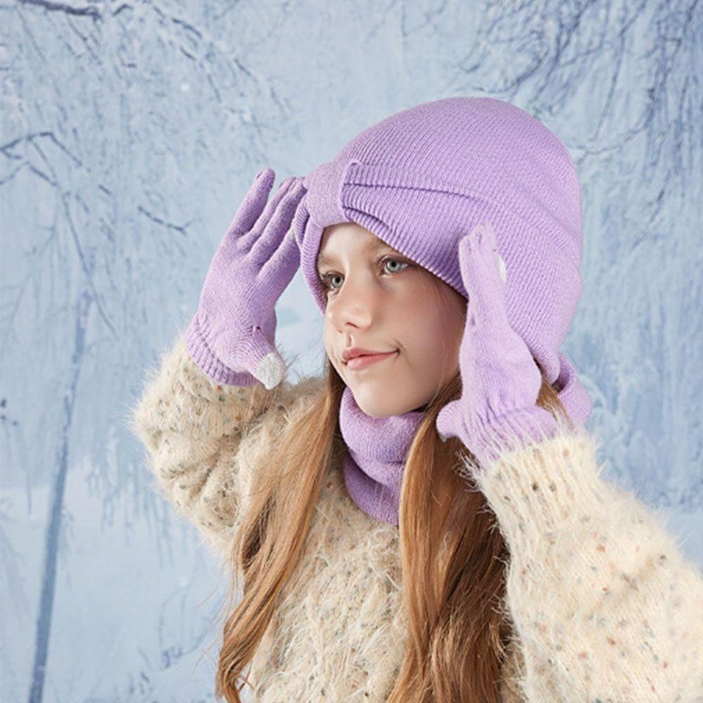3Pcs/Set Solid Color Children Hat Scarfs Gloves Set Windproof Winter Kids Beanie Gift Set