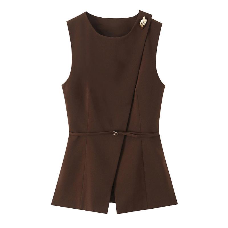 Spring 2026 European & American Style Double-Breasted Vest with Belt and Trousers M