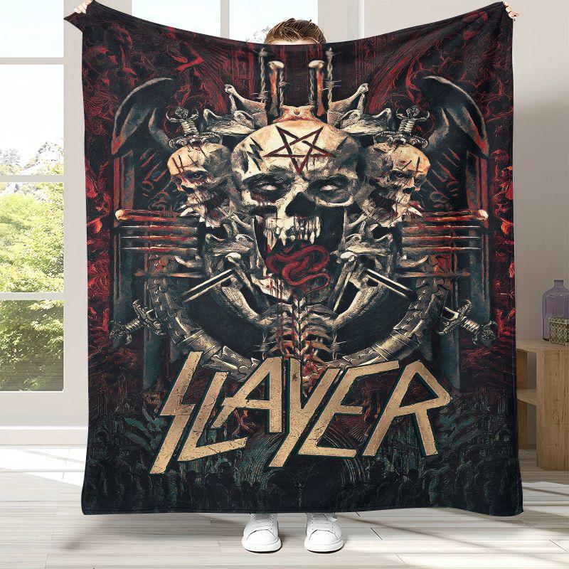 Coperta in Flanella Segno della Band Heavy Metal Rock Classica Slayer, Coperta in Peluche Ultra Morbida e Calda per Casa, Camera da Letto, Letto, Divano, Campeggio, Picnic