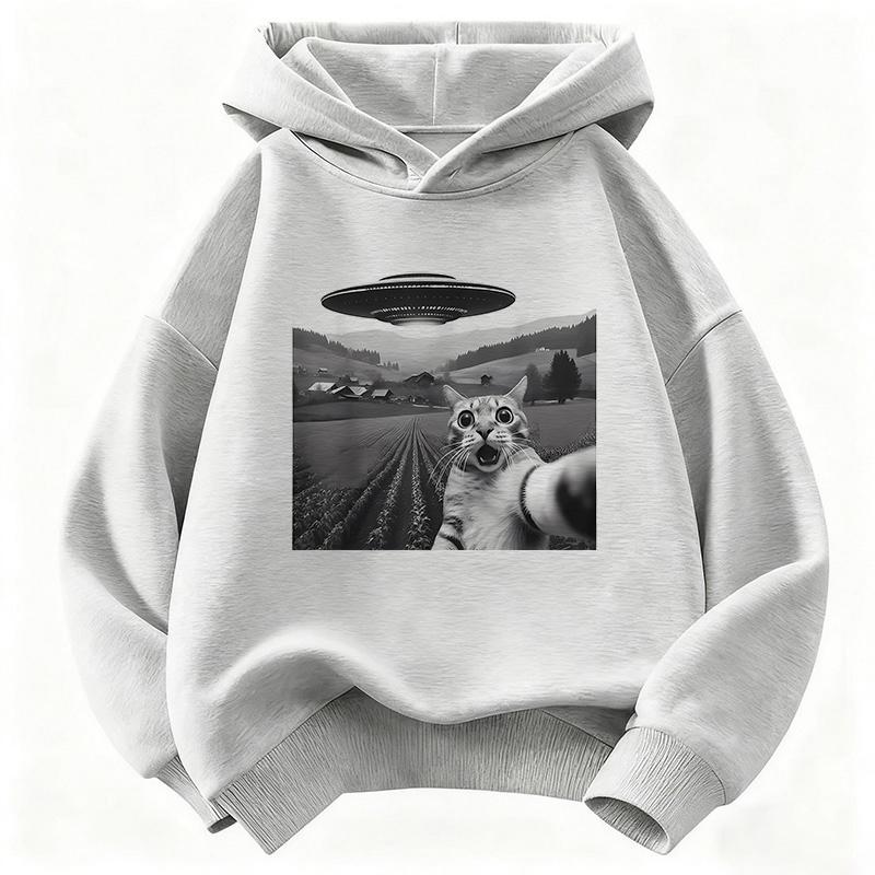 Funny Casual Ufo Cat Children's Sweatshirt Cute Harajuku Hoody for Boys Girls Autumn Spring Casual Hoodies