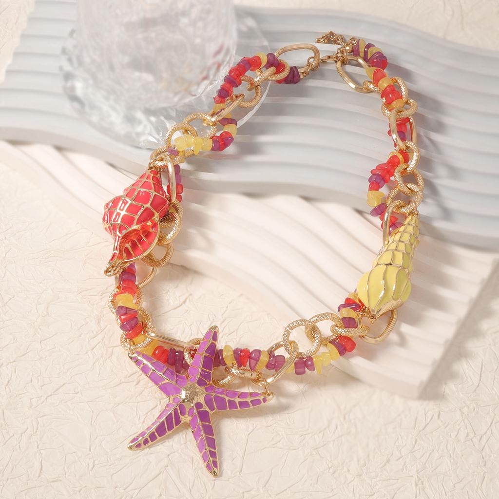 European and American fashion color ocean style retro hip-hop alloy dripping oil conch starfish personality trend women's necklace