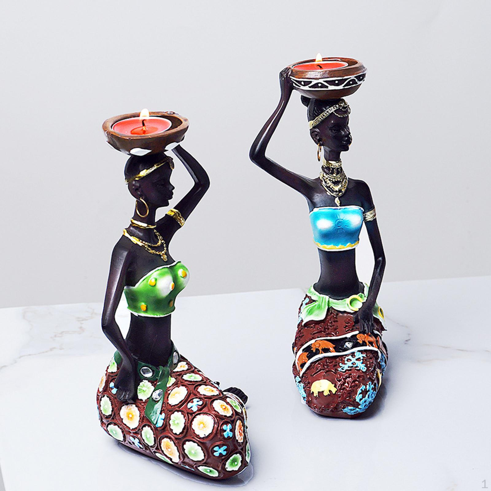

2PCS Statue African Figure Candleholder Tribal Figurines Candlestick Collectible Home Decorations