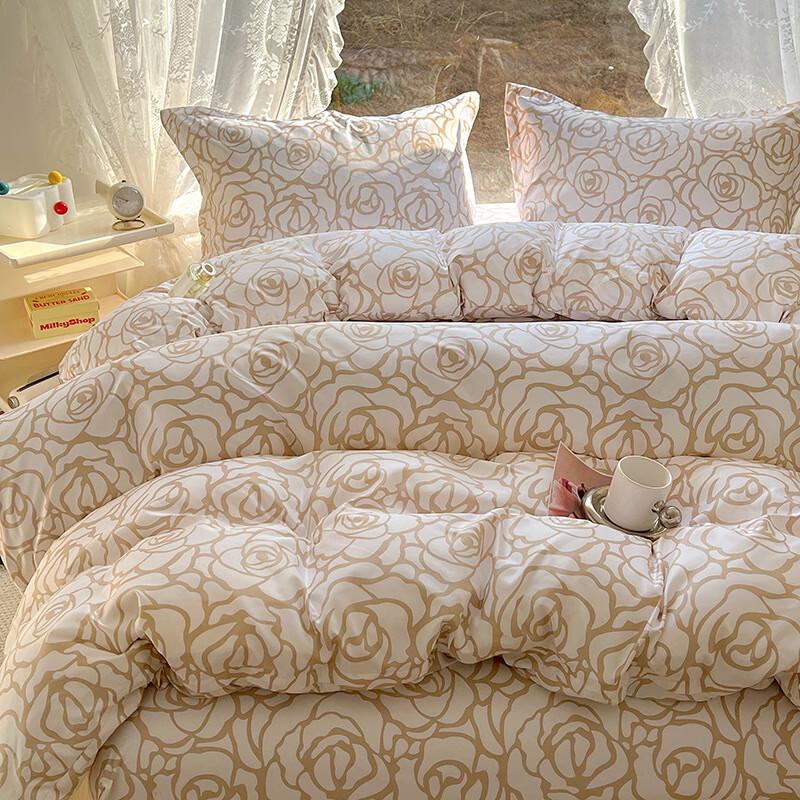

Washed Printed Rose Theme Bed Sheet