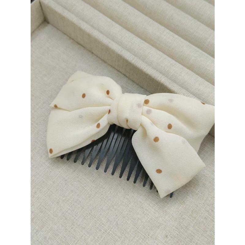1 Pcs Ladies' fairy Style Polka Dot Bow Hair Accessories Bangs And A Hair Comb Suitable For Daily Use As A Gift