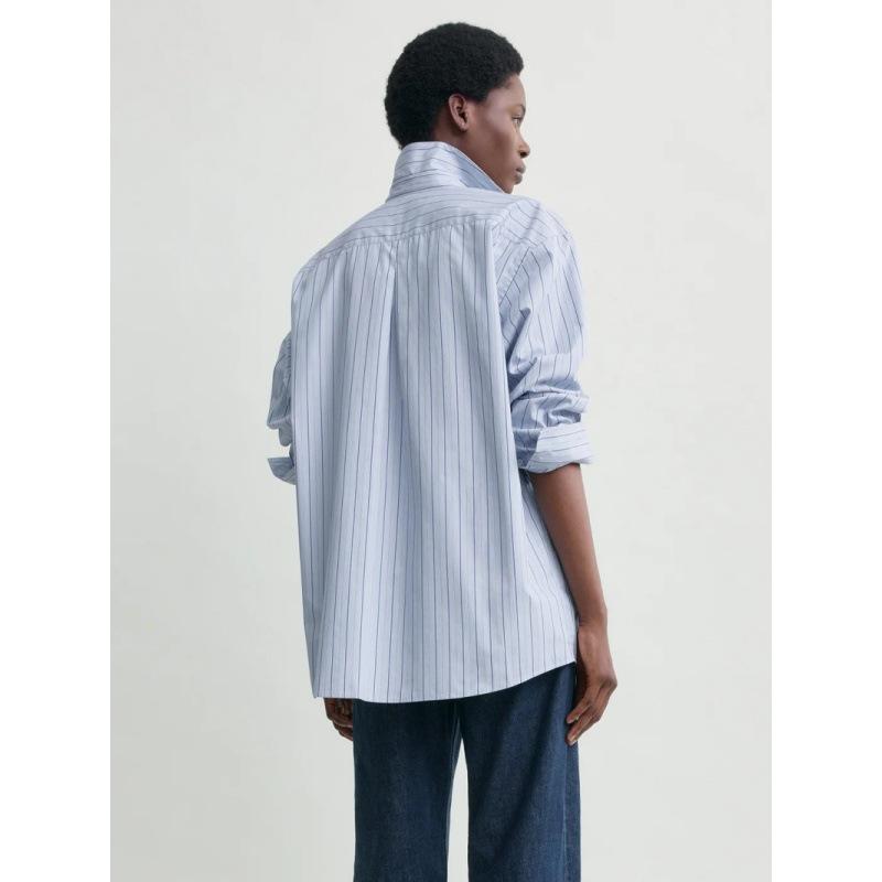 Longmei Women's Striped Pure Cotton Shirt, Spring-Summer 2026, Simple Commute Style with Lapel and Long Sleeves