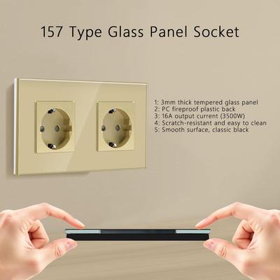 Gold Tempered Glass Panel Round Russian Wall Socket 16A – Concealed Design