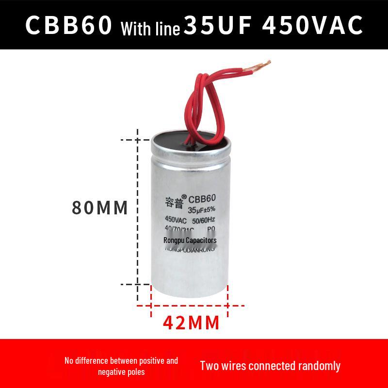 CBB60 Motor Capacitor for Washing Machine, Spin Dryer, Water Pump - 4/6/8/10/12/18UF, 450V Aluminum Case