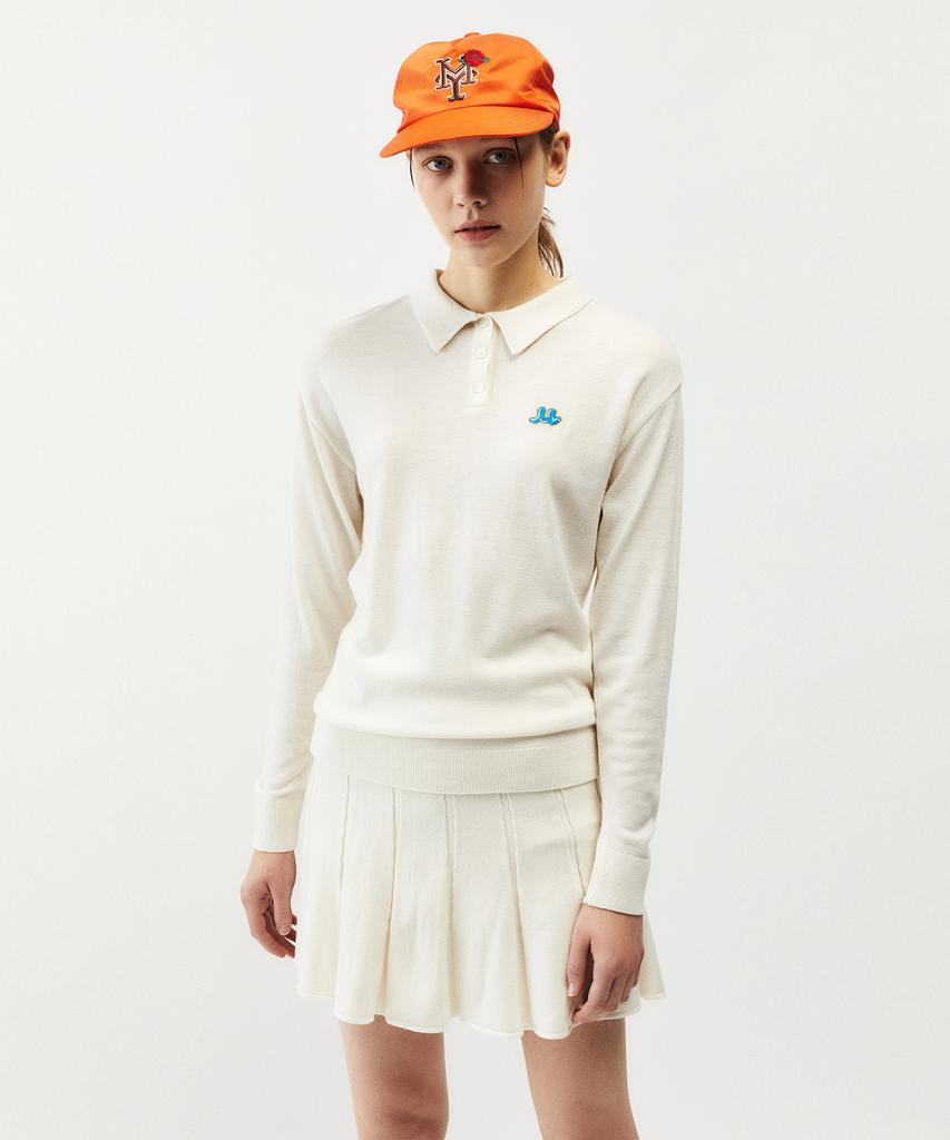 MAYOL M Embroidered Long Sleeve Polo Knit_Ivory