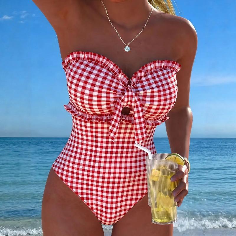 2026 Strappy Swimsuit One Piece Sexy Striped Ruffle Swimwear Women Bathers Bathing Swimming Swim Suit Padded Beachwear Summer