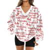 Women's Fashionable V-neck Christmas Printed Long Sleeved Casual Pullover Plush Warm Pocket Sweatshirt Top