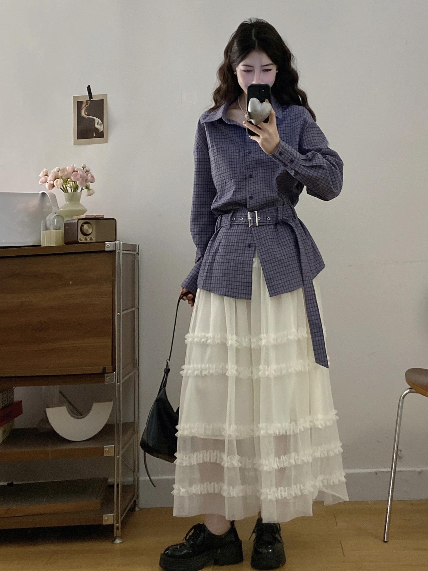 

Plus Size Korean Style Plaid Long Sleeve Lapel Shirt for Women - Spring 2026 Collection L