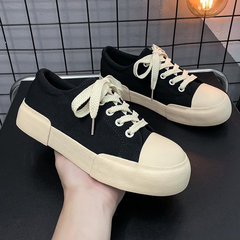 

Canvas shoes men s new niche design men s shoes Korean version of trendy student board shoes couple models versatile breathable biscuit shoes 44 чорний