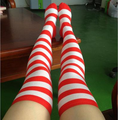 4 Pairs Long Red White Striped Knee Sock Women'S Christmas Socks Fashion Soft Cotton Stockings Thigh High Party Cosplay Socks