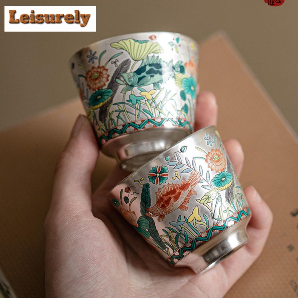 Creative Fish Algae Patterned Gilt Silver Tea Set Complete Set Retro Tea Ceremony Set Teapot and Tea Cup Set Tea Item Decoration