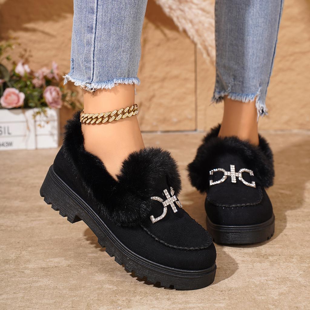 Mode Damen Sneaker Herbst Winter 2024 Neue Weiche Flache Freizeitschuhe Rutschfest Mode Slipper Komfort Warm Plüsch Slip-on Sneaker Damen