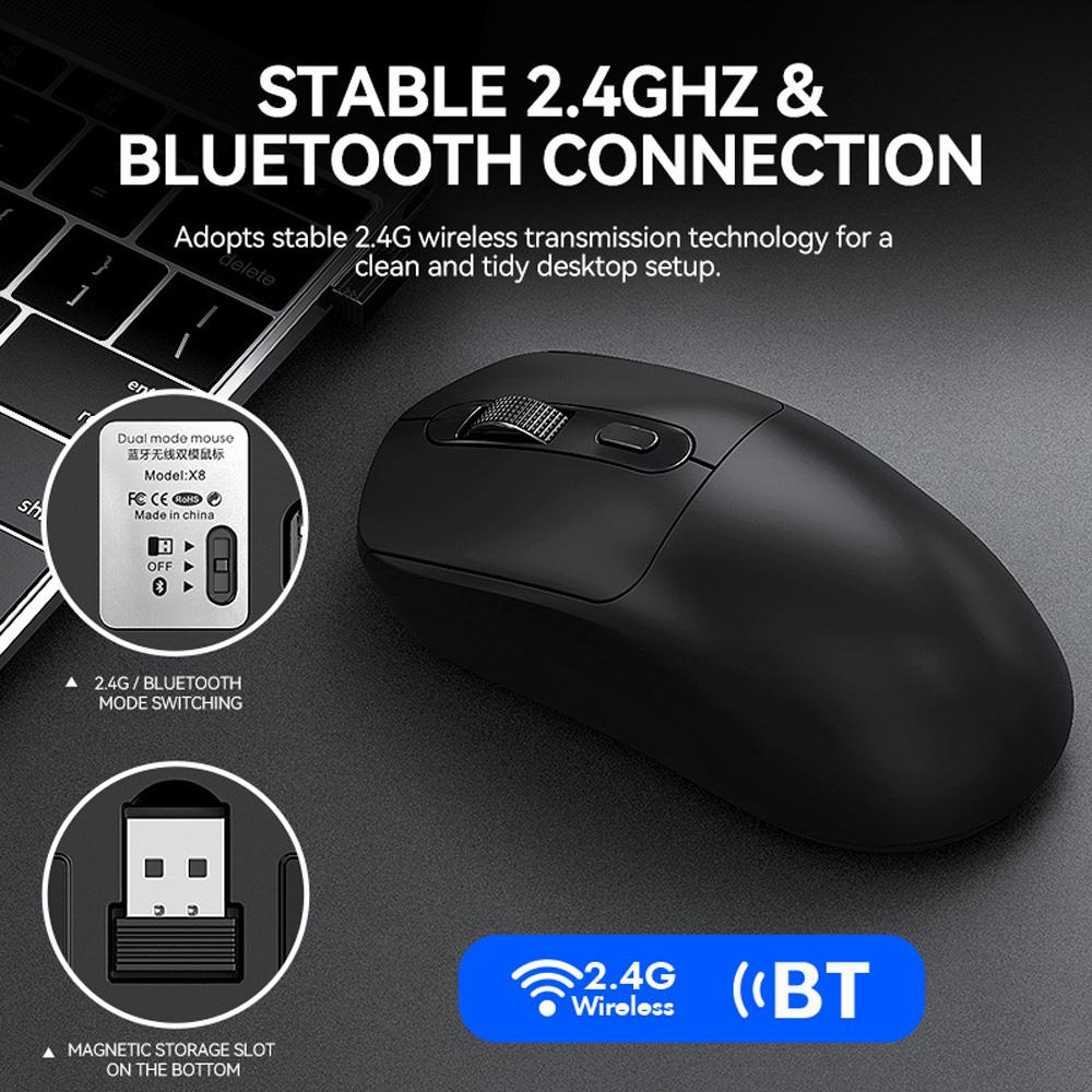 ZENTAURA X8 Dual Mode Wireless/Bluetooth Gaming Mouse with Anti-slip Sticker TYPE-C Rechargeable Office Mouse for Laptops