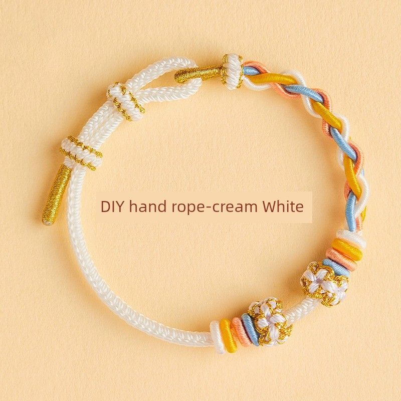 

3 мм Плетеный вручную ремешок цвета персикового дерева, носимый, с золотыми бусинами на удачу, восьмижильный плетеный шнур, полуфабрикат, ручная работа, сделай сам, браслет из красной веревки [Cream White]-Cable Stitch