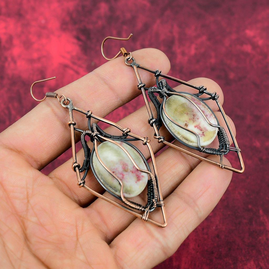 Cinnabar Earring Copper Wire Wrapped Jewelry Gemstone Earring Elegant Jewelry Handmade Drop Earrings Copper Wire Wrap Earrings Gifts For Mom