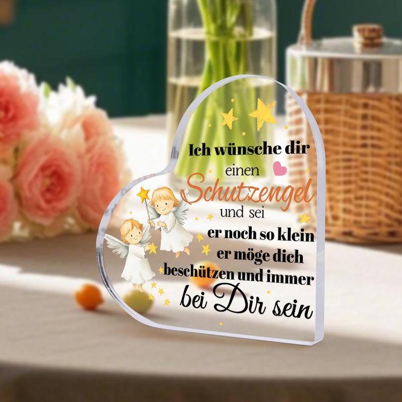 1pc Blessing Gift, German Two Angels Acrylic Plaque Sign, Home & Office Decor, Party Centerpieces, Holiday Souvenir, Four Seasons Decoration