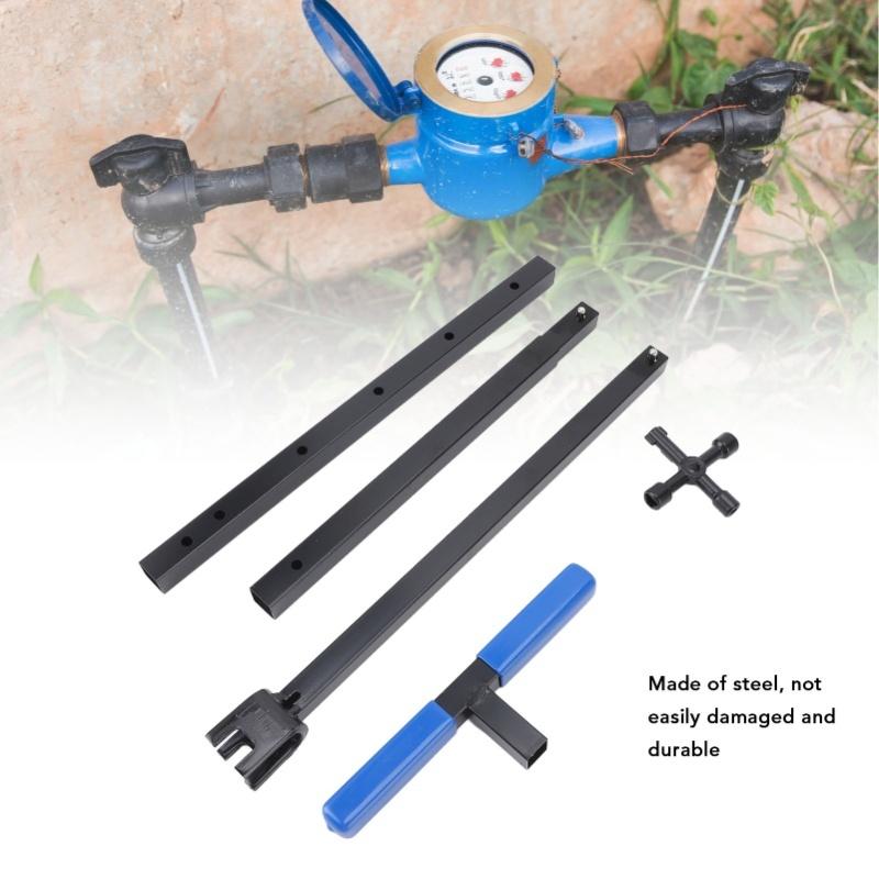 Water Meter Wrench Foldable T Handle Steel Multifunctional Water Shut Off Tool For Repairing Blue