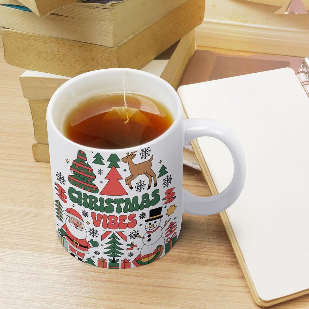 11oz White Ceramic Mug with Glossy Finish and Double-Sided Printed Area, Suitable for Coffee, Tea and Daily Beverage Enjoyment