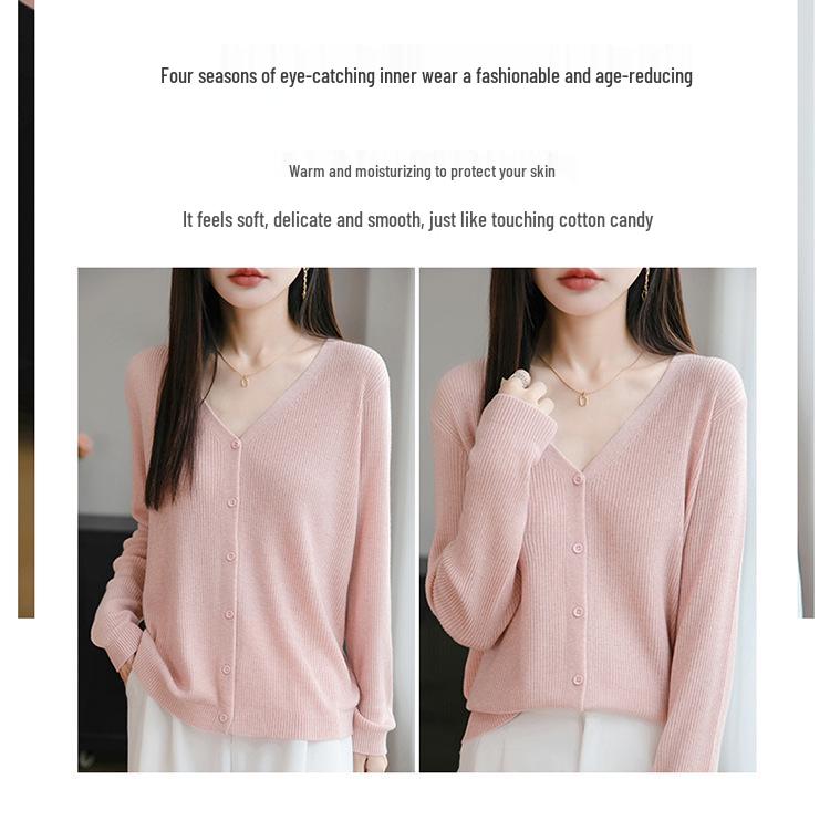 Damen Wollmischung Feingerippter V-Ausschnitt Cardigan Pullover
