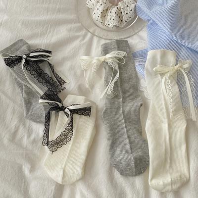 Female Spring and Summer Thin Style Lace Bow Mesh Breathable Sweet Ballet Wind Tube Cotton Socks