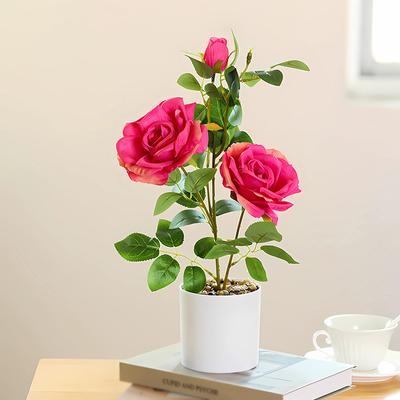 Künstliche Rosenblumen Bonsai Fake Pflanze Topfdekorationen für Zuhause Zimmer Schreibtisch Dekoration Hochzeit Party Garten Blumendekorationen