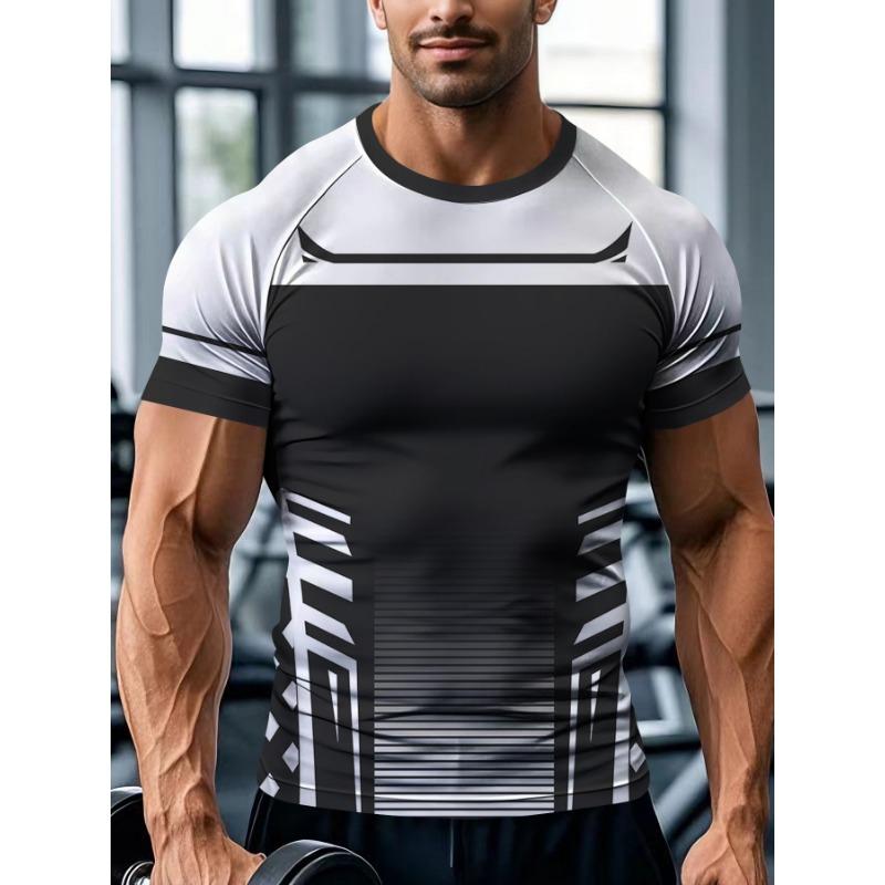 Summer Round Neck Shoulder Fitness T-shirt Series 3D Digital Printing Tight Fitting Shoulder Short Sleeved T-shirt