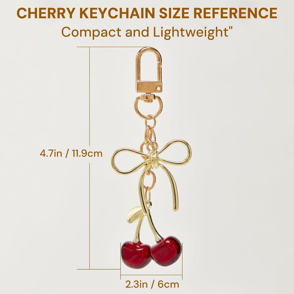 YDF Cherry Keychain Cute Bag Charm Women Leather Keyring Car Keys Gift Mother's Day Birthday Valentine's Purse Accessory