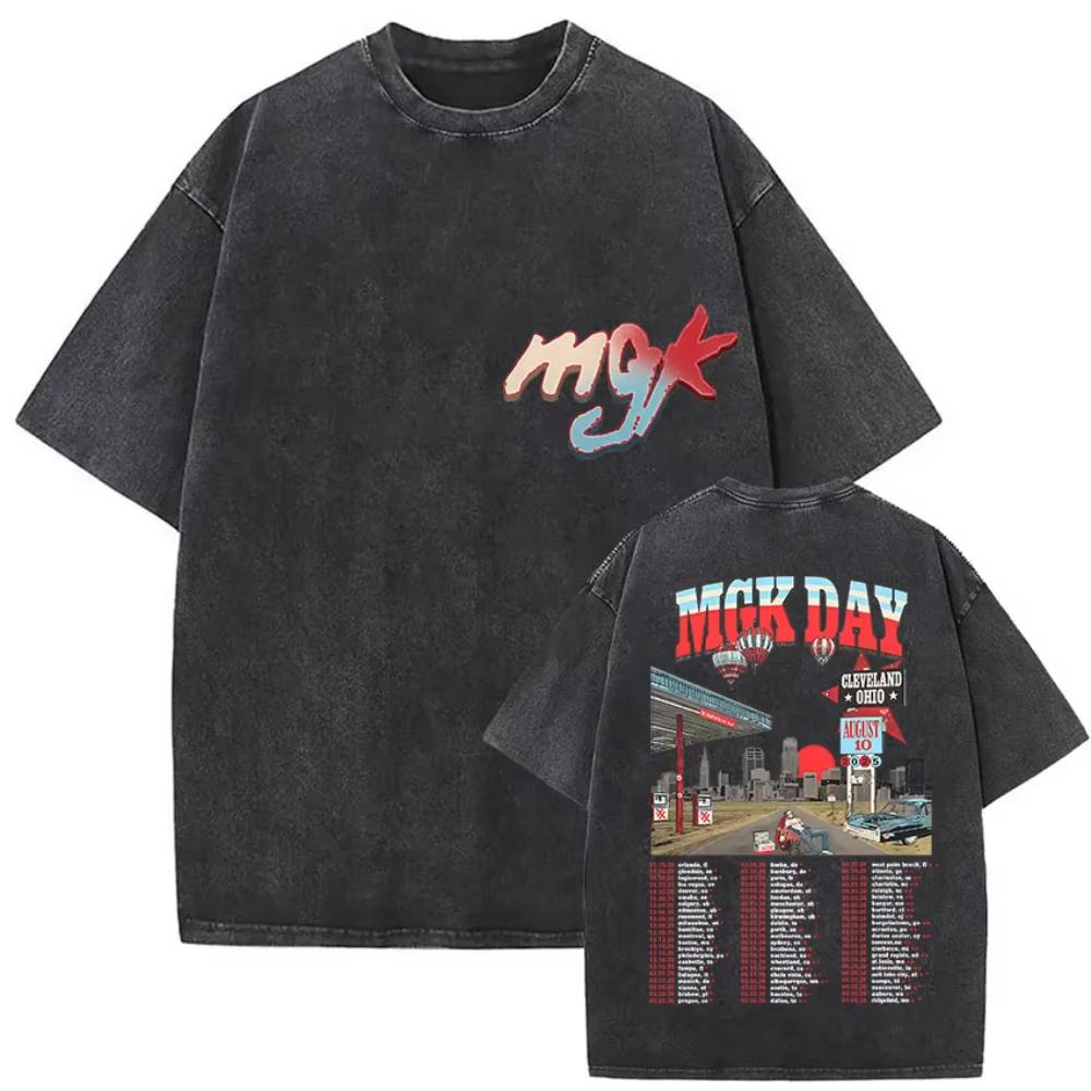 Vintage Washed MGK Lost Americana Tour Print Tshirts Men Women Harajuku High Quality Fashion Oversized Cotton T Shirt