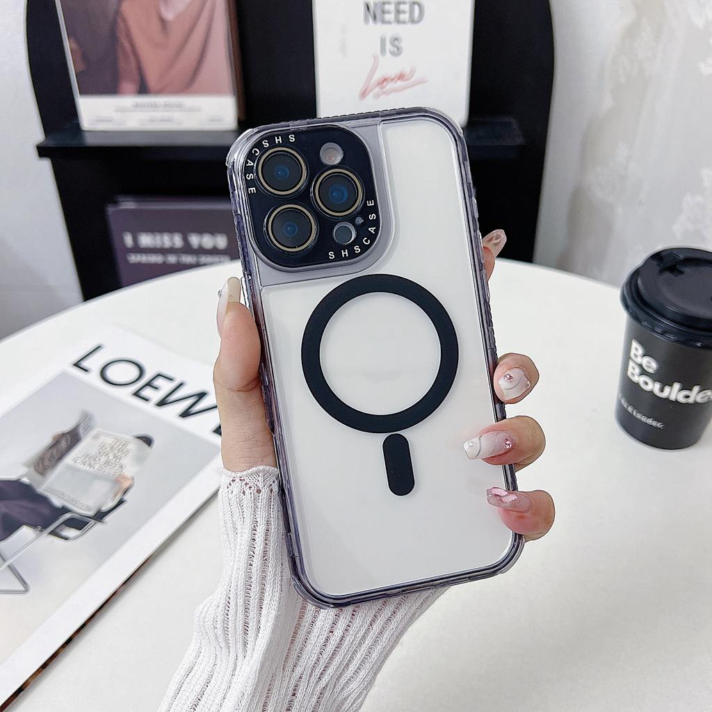 For iPhone 16 Pro Magnetic Case Clear Colorful Frame TPU+PC Phone Back Cover with Lens Film