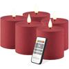 Smtyle 3x3 Christmas Decor Red Battery Powered Candles Pillar Set of 5 Flickering with Remote and Timer Flameless LED 3D Wick