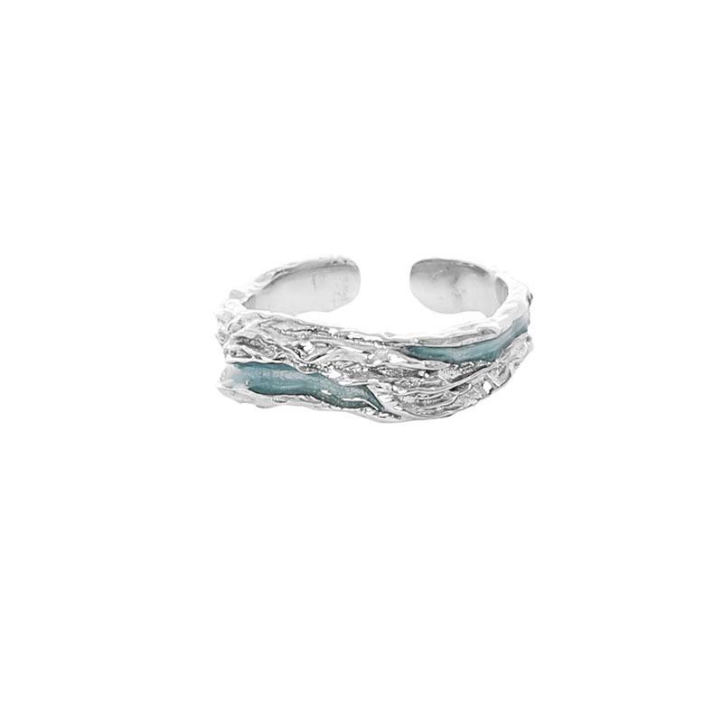 

Korean Fashion Geometric Wave Enamel Glaze Rings For Women Handmade Inlaid Zircon Open Ring y2k Jewelry Unusual Gifts