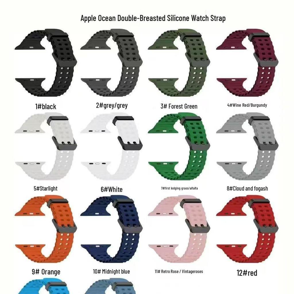 Ocean Silicone Double Buckle Sports Strap for Apple Watch