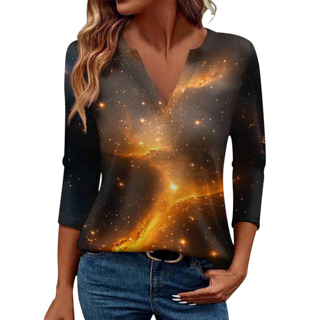 Women's Casual Fashionable Sexy Comfortable V-Neck Christmas Three-Quarter Sleeve Top