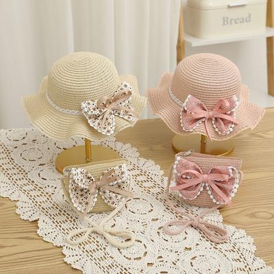 Bow Decoration Children's Straw Hat Girls Summer Sun Hat Princess Hat Beach Sun Hat Baby Fisherman Hat Sun Hat Breathable